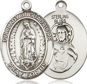 Extel Large Oval Sterling Silver Our Lady Pendant 24 Inch Chain