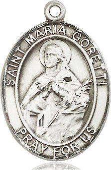 Extel Large Oval Sterling Silver St. Maria Goretti Medal, Made in USA