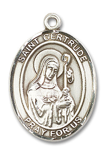 Extel Large Oval Sterling Silver St. Gertrude of Nivelles Medal, Made in USA