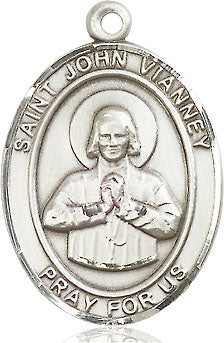 Extel Large Oval Sterling Silver St. John Vianney Medal, Made in USA