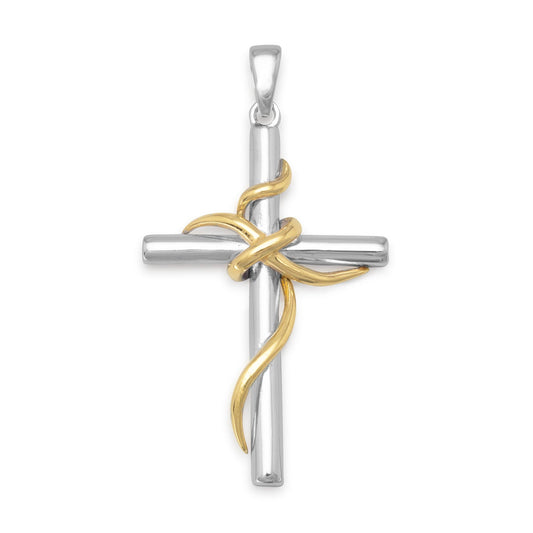 Extel Rhodium and 14 Karat Gold Plated Sterling Silver Cross Pendant