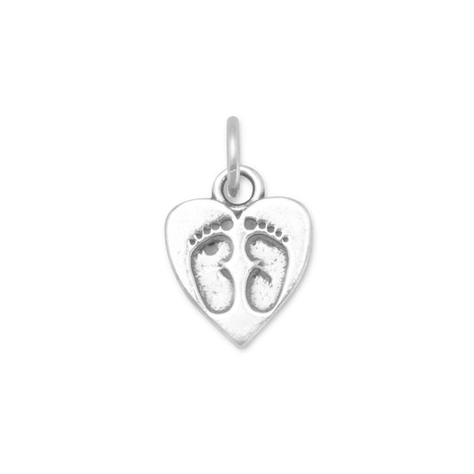Extel Sterling Silver Heart Charm with Baby Footprints, Made in USA