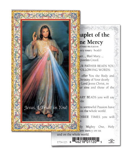 Divine Mercy Gold-Stamped Catholic Prayer Holy Card with Prayer on Back, Pack of 100