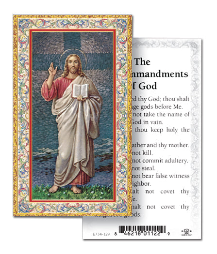 The Ten Commandments Gold-Stamped Catholic Prayer Holy Card with Prayer on Back, Pack of 100