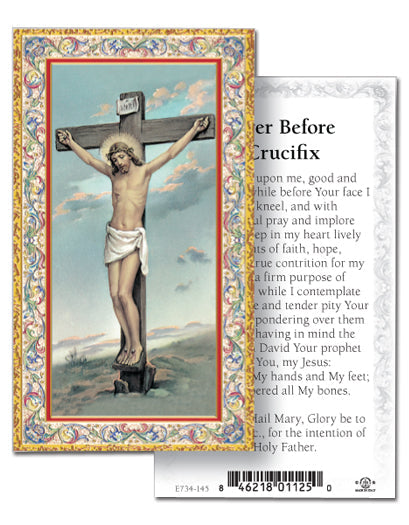 Prayer Before a Crucifix Gold-Stamped Catholic Prayer Holy Card with Prayer on Back, Pack of 100