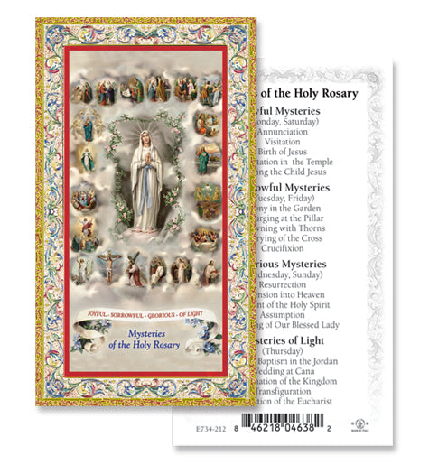 Mysteries of the Rosary Gold-Stamped Catholic Prayer Holy Card Pack of 100