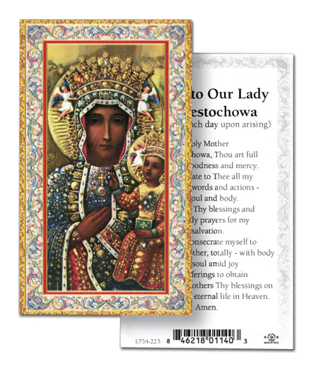 Our Lady of Czestochowa Gold-Stamped Catholic Prayer Holy Card Pack of 100