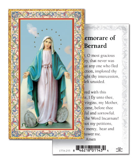 Our Lady of Grace Memorare St. Bernard Gold-Stamped Catholic Prayer Holy Card with Prayer on Back, Pack of 100