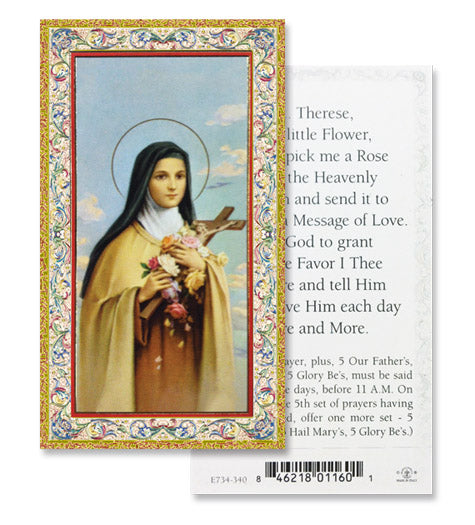 Saint Therese-Pick Me a Rose Gold-Stamped Catholic Prayer Holy Card with Prayer on Back, Pack of 100