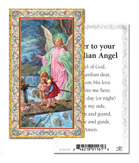 Guardian Angel - Angel of God Gold-Stamped Catholic Prayer Holy Card with Prayer on Back, Pack of 100