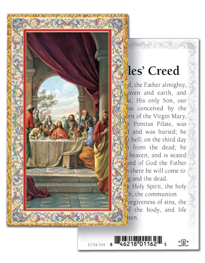 Apostles' Creed - Last Supper Gold-Stamped Catholic Prayer Holy Card with Prayer on Back, Pack of 100