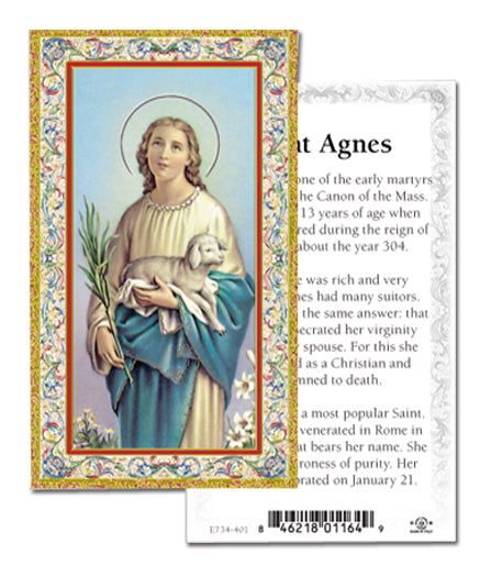 Saint Agnes Gold-Stamped Catholic Prayer Holy Card with Prayer on Back, Pack of 100