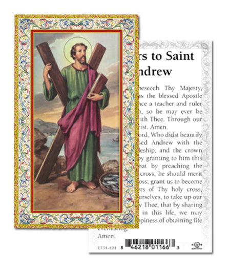 Saint Andrew Gold-Stamped Catholic Prayer Holy Card with Prayer on Back, Pack of 100