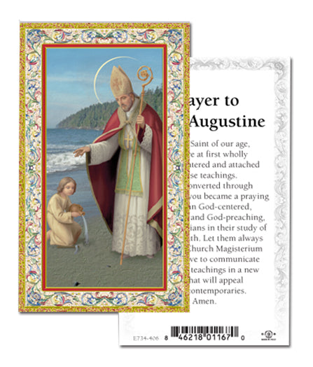 Saint Augustine Gold-Stamped Catholic Prayer Holy Card with Prayer on Back, Pack of 100
