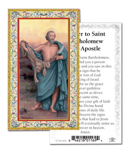Saint Bartholomew Gold-Stamped  Catholic Holy Card with Prayer on Back, Pack of 100