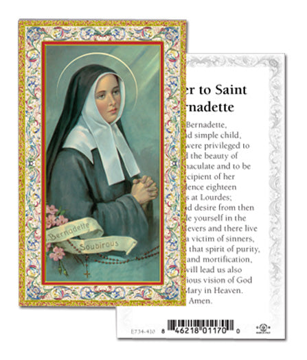 Prayer to Saint Bernadette Gold-Stamped Catholic Prayer Holy Card with Prayer on Back, Pack of 100