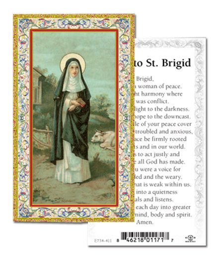 Saint Brigid Gold-Stamped Catholic Prayer Holy Card with Prayer on Back, Pack of 100