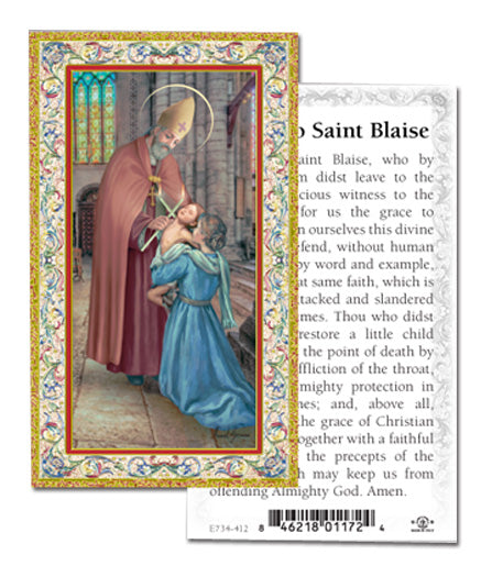 Saint Blaise Gold-Stamped Catholic Prayer Holy Card with Prayer on Back, Pack of 100