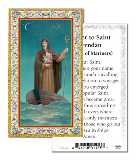 Saint Brendan Gold-Stamped Catholic Prayer Holy Card with Prayer on Back, Pack of 100