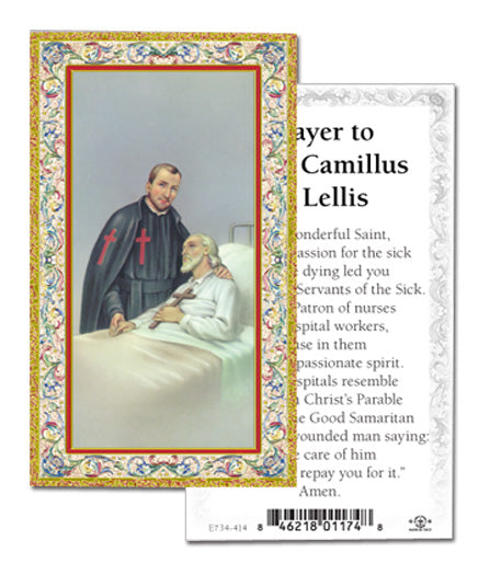 Saint Camillus of Lellis Gold-Stamped Catholic Prayer Holy Card with Prayer on Back, Pack of 100
