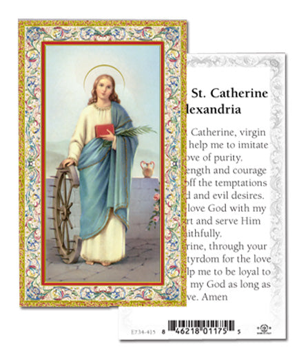 Saint Catherine of Alexandria Gold-Stamped Catholic Prayer Holy Card with Prayer on Back, Pack of 100