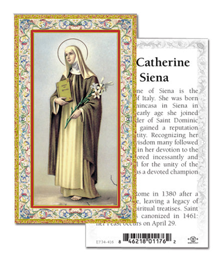 Saint Catherine of Siena Gold-Stamped Catholic Prayer Holy Card with Prayer on Back, Pack of 100