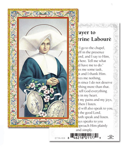 Saint Catherine Laboure Gold-Stamped Catholic Prayer Holy Card with Prayer on Back, Pack of 100