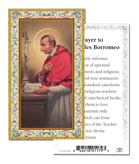 Saint Charles Borromeo Gold-Stamped Catholic Prayer Holy Card with Prayer on Back, Pack of 100