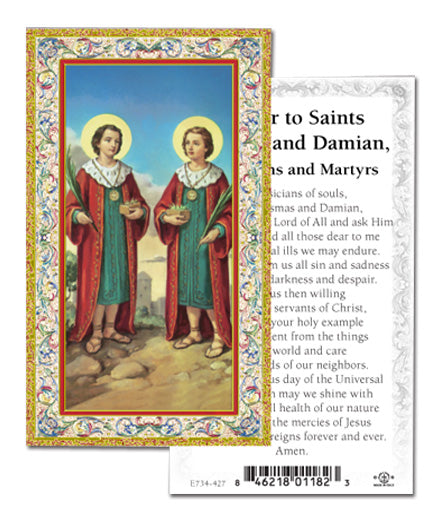 Saints Cosmos and Damian Gold-Stamped Catholic Prayer Holy Card with Prayer on Back, Pack of 100