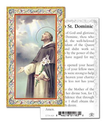 Saint Dominic Gold-Stamped Catholic Prayer Holy Card Pack of 100