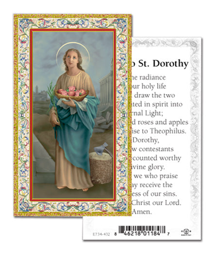 Saint Dorothy Gold-Stamped Catholic Prayer Holy Card with Prayer on Back, Pack of 100