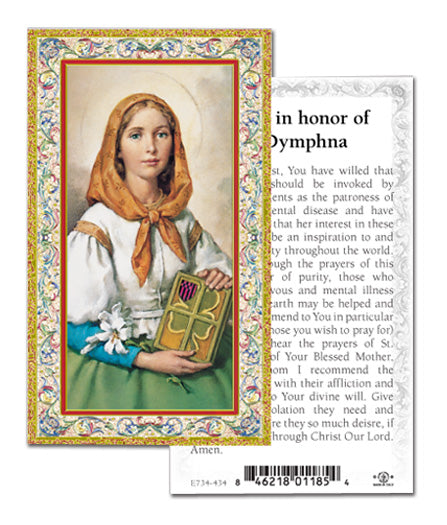 Saint Dymphna Gold-Stamped Catholic Prayer Holy Card with Prayer on Back, Pack of 100