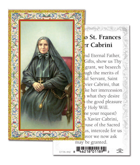 Saint Frances Cabrini Gold-Stamped Catholic Prayer Holy Card Pack of 100