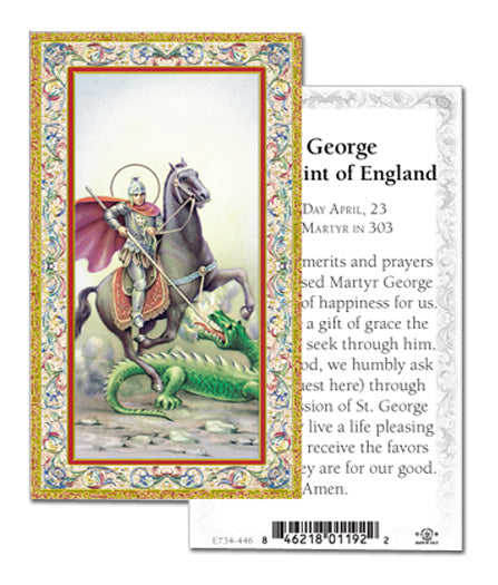 Saint George Gold-Stamped Catholic Prayer Holy Card with Prayer on Back, Pack of 100