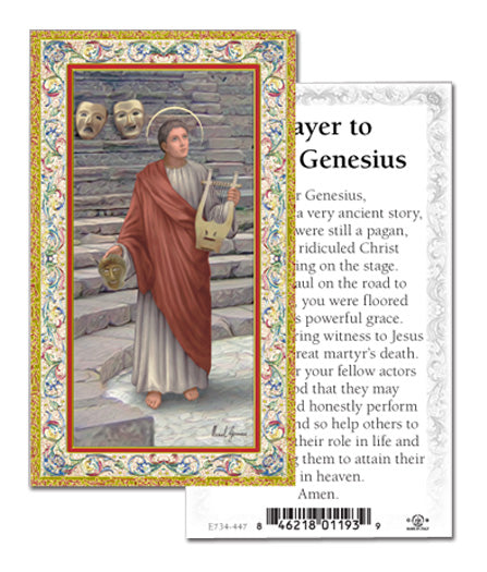 Saint Genesius Gold-Stamped Catholic Prayer Holy Card with Prayer on Back, Pack of 100
