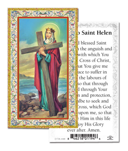 Saint Helen Gold-Stamped Catholic Prayer Holy Card with Prayer on Back, Pack of 100