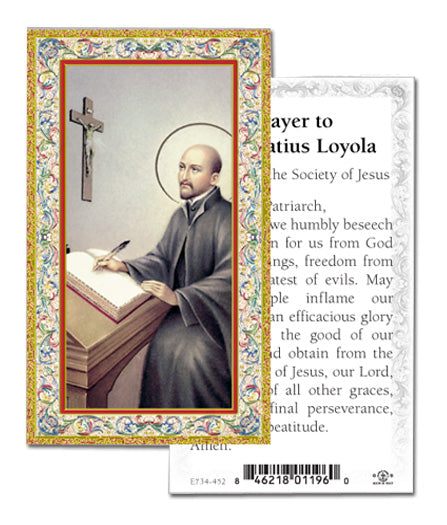 Saint Ignatius of Loyola Gold-Stamped Catholic Prayer Holy Card with Prayer on Back, Pack of 100
