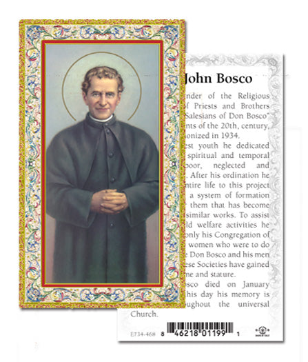 Saint John Bosco Gold-Stamped Catholic Prayer Holy Card with Prayer on Back, Pack of 100