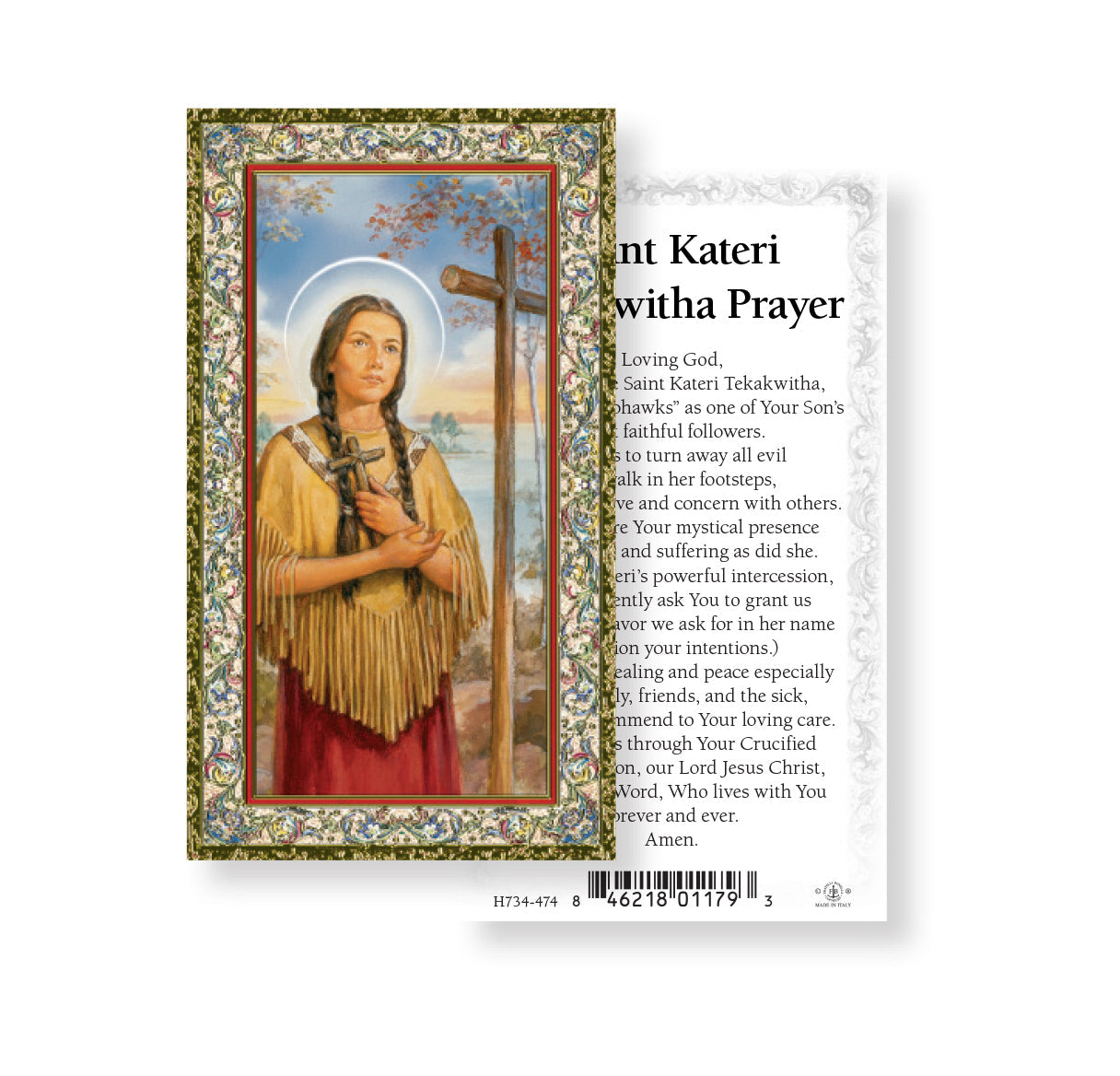 Saint Kateri Tekakwitha Gold-Stamped Catholic Prayer Holy Card with Prayer on Back, Pack of 100