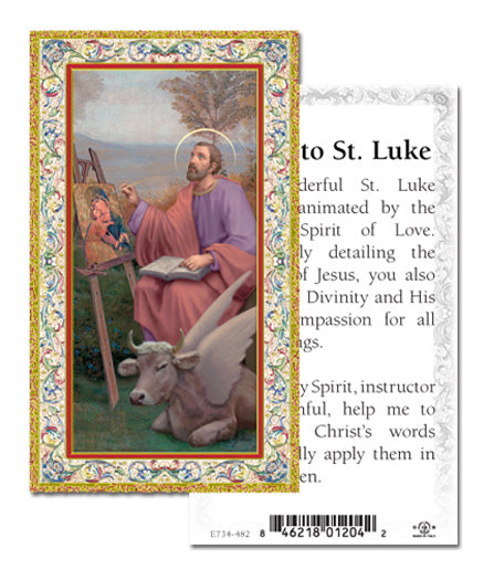 Saint Luke Gold-Stamped Catholic Prayer Holy Card Pack of 100