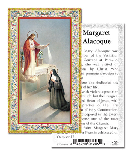 Saint Margaret Mary Alacoque Gold-Stamped Catholic Prayer Holy Card with Prayer on Back, Pack of 100