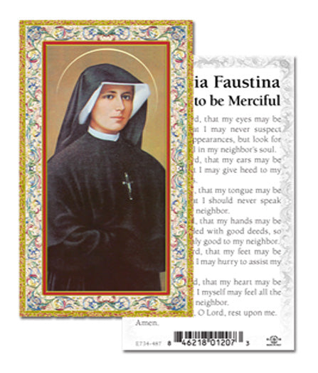 Saint Maria Faustina Gold-Stamped Catholic Prayer Holy Card with Prayer on Back, Pack of 100