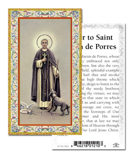 Saint Martin de Porres Gold-Stamped Catholic Prayer Holy Card with Prayer on Back, Pack of 100