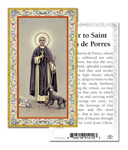 Saint Martin de Porres Gold-Stamped Catholic Prayer Holy Card, Pack of 100