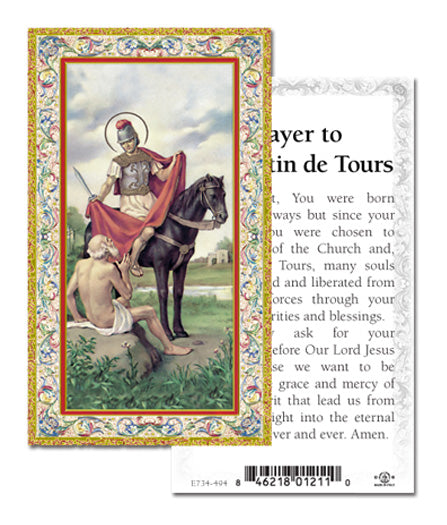 Saint Martin de Tours Gold-Stamped Catholic Prayer Holy Card with Prayer on Back, Pack of 100