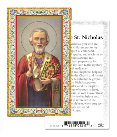 Saint Nicholas Gold-Stamped Catholic Prayer Holy Card with Prayer on Back, Pack of 100