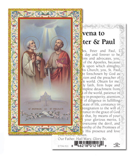 Saints Peter and Paul Gold-Stamped Catholic Prayer Holy Card Pack of 100