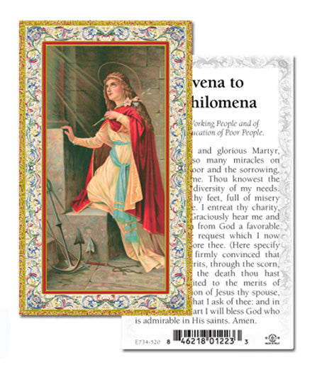 Saint Philomena Gold-Stamped Catholic Prayer Holy Card with Prayer on Back, Pack of 100