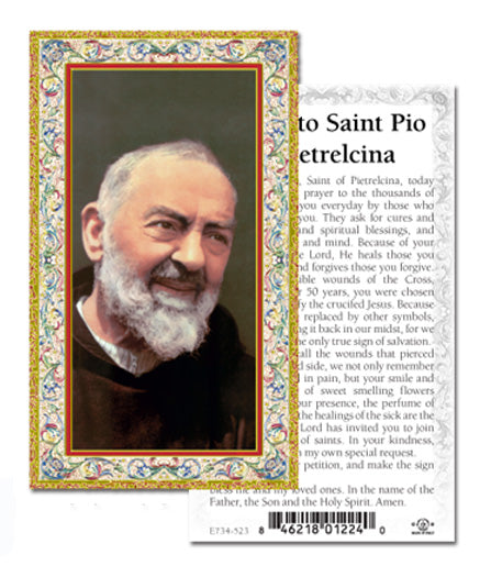 Saint Pio Gold-Stamped Catholic Prayer Holy Card with Prayer on Back, Pack of 100