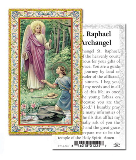 Saint Raphael the Archangel Gold-Stamped Catholic Prayer Holy Card with Prayer on Back, Pack of 100
